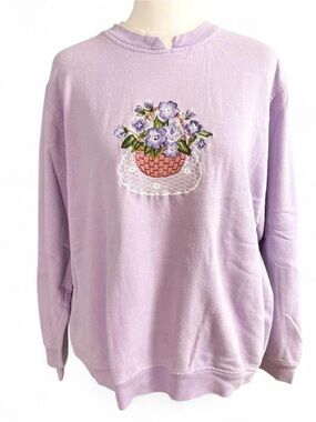 Vintage Haland Lavender Floral Embroidered Sweatshirt M/L Cottagecore